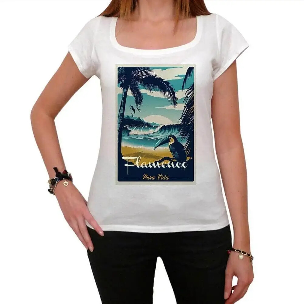Camiseta Estampada para Mujer Flamenco Pura Vida Playa – Flamenco Pura Vida