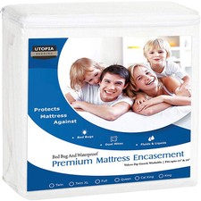 Premium Zippered Waterproof Mattress Encasement Bed Bug Proof Knitted Polyester