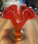 Vintage Fenton Amberina Small Ruffle Trumpet Bud Vase