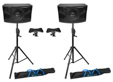  2 Rockville KPS12 12" 3-Way 1600 Watt Karaoke Speakers Crank-Up Speaker Stands
