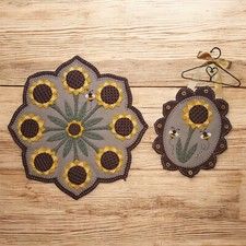 Pre-Washed Wool Felt Penny Rug Kit - Summer Blossoms Sunflowers - Table Mat Kit