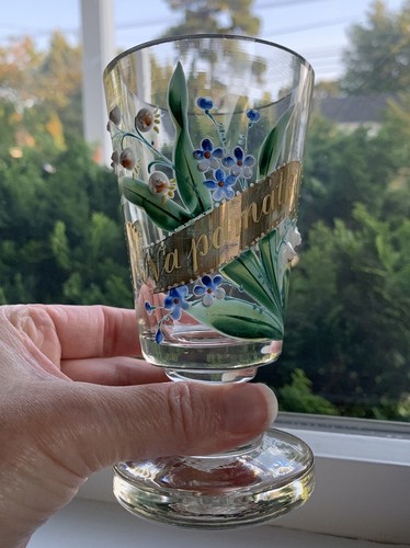 Victorian Hand Painted Enamel Bohemian Czeck Glass Goblet Wine Floral Memorial - Picture 15 of 23