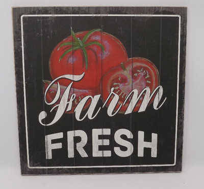 Farm Fresh w/ Tomatoes Distressed Wood Sign Country Prim Look 12 x 12 Farmhouse