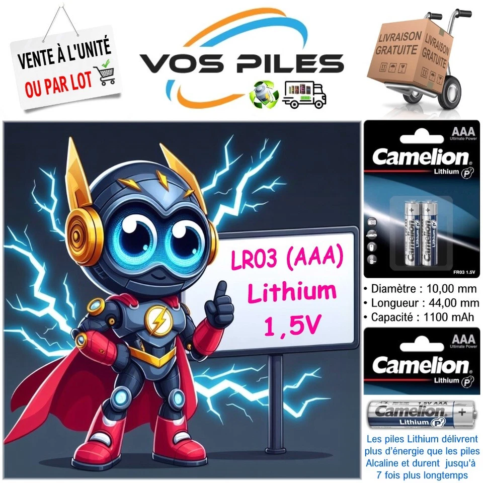 Piles AAA LR03 FR03 R3 LR3 E92 MN2400 AM4 Camelion ( Lithium 1,5V 1100 mAh ) - Photo 1/4