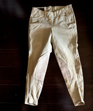 Ariat Girl Riding Equestrian Stretch Pants Side Zip Suede Thigh Inset SZ 8 Khaki