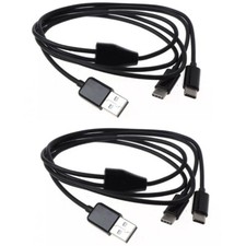 2PC Portable USB 2.0 Type A M To Dual Type C M Splitter Y Charg Data Cable Black