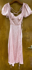 Women NWT "Cider" pink sating short puffy sleeves open back midi dress.Size XS