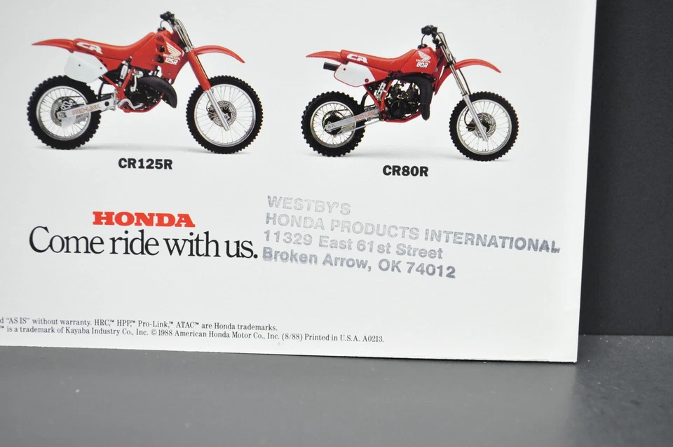 复古 NOS 1989 年本田 CR500 R CR250 R CR125 R CR80 R 经销商销售规格手册 — 第 2/4 张图片