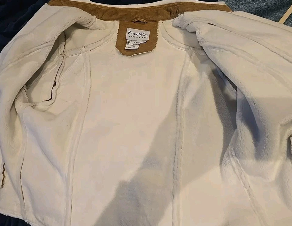 Pamel McCoy Collections 抓绒和麂皮绒棕褐色奶油色外套 非常柔软 ~ M  — 第 4/4 张图片