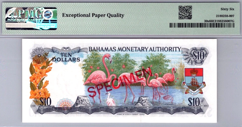 Bahamas 10 Dollars " SPECIMEN " 1968 PMG 66 EPQ GEM UNC P# 30s - Image 2 of 3