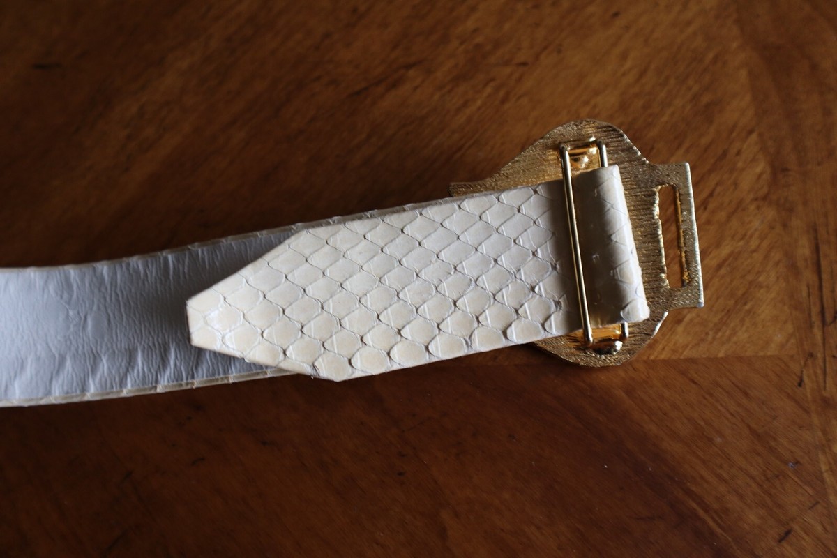 Alexis Kirk Cream and yellow snakeskin belt Vintage Alexis Kirk Gold & Silver Tone Statement Belt: Faux  main image 2