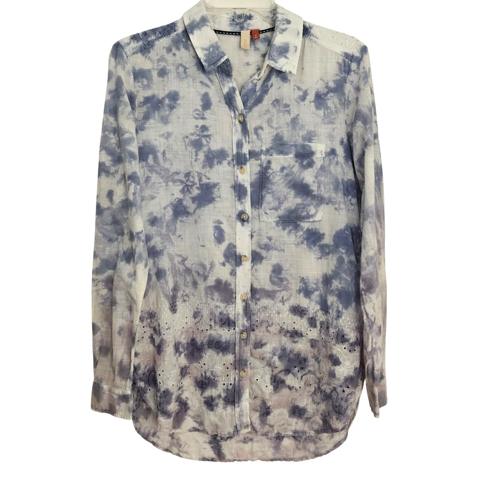 Camisa Anthropologie Pilcro Cate Tie Dye Ojales Botón Frontal Talla XS Azul Púrpura Foto 2 de 4
