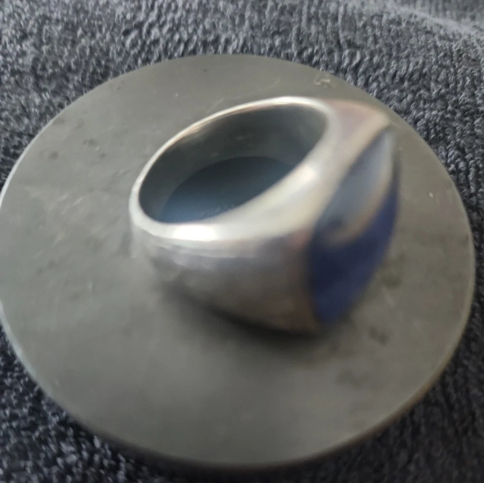 男式纯银 925 深蓝色 Lapis 图章戒指 尺寸 9.5  — 第 4/4 张图片