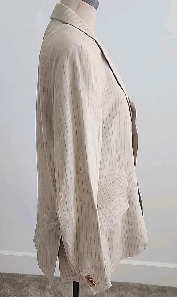 Blazer ETRO Hombres 50 IT 40 EE. UU. Lino Rayas Marrón Abrigo Deportivo Chaqueta Italia Lujo Foto 2 de 4