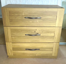 Light Wood 3 Drawer Chest of Drawers 80cm Wide Metal Bar Handles Bedroom