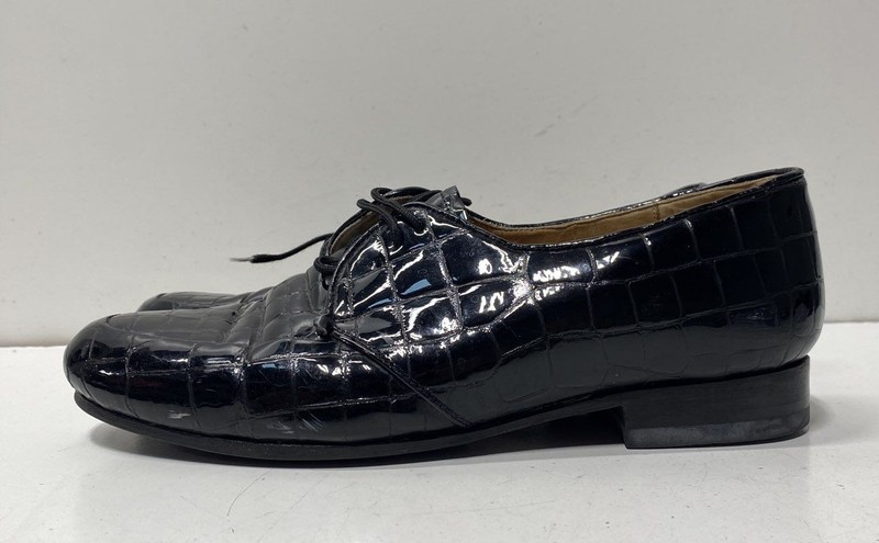  Black Croc Embossed Patent Leather Derby Shoes Men's Size 9
