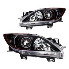 PHILTOP Headlight Assembly for 2010 2011 2012 2013 Mazda 3, Black Housing Cle...