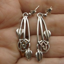 Sterling silver earrings Mackintosh Glasgow Rose and Leaf style drop by Carrick