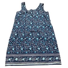 Vintage Faded Glory Womens Navy Blue Floral Paisley Sleeveless Shift Dress L