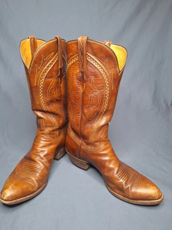 Preciosas botas de vaquero hechas a mano Lucchese marrón castaño, talla 10.5D Foto 2 de 4