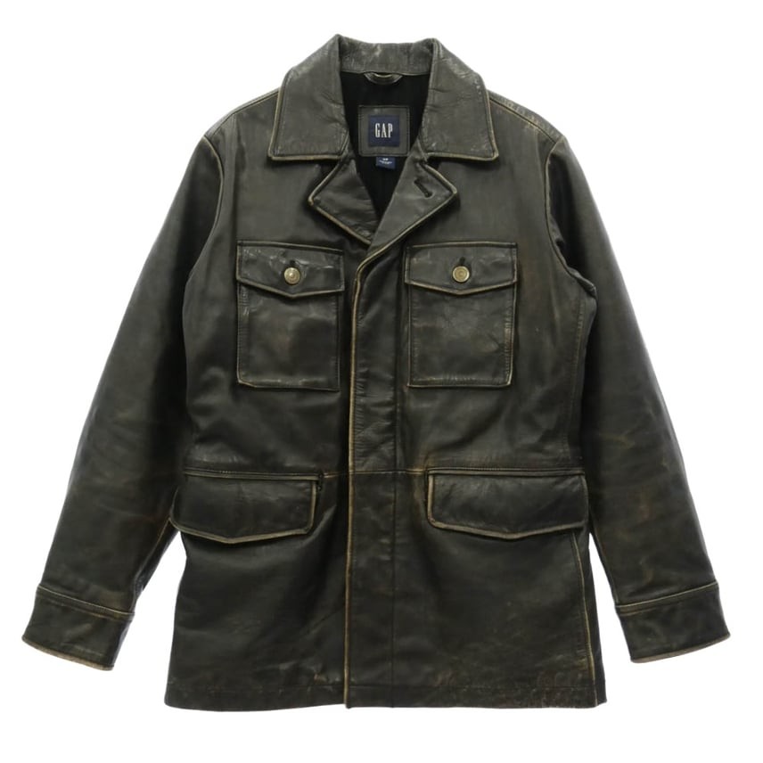 GAP Leather Wool Lined Car Coat Dark Gray S Men's Vintage Used