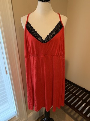 Cacique nightgown plus gown chemise red black lace thin cool 4x 26 28