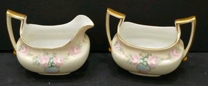 Tressemanes & Vogt (T&V) Limoges France Porcelain Creamer & Sugar Set