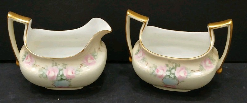 Tressemanes & Vogt (T&V) Limoges France Porcelain Creamer & Sugar Set