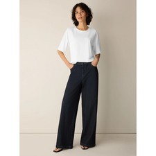 Eileen Fisher Women's Cotton Indigo Knit Denim Wide-Leg Pant, Dark Wash