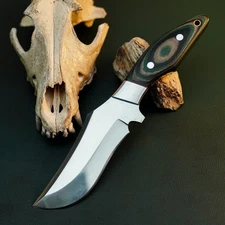 Gift-Ready 8.10" Damascus / Steel Knife Full Tang Hunt it Hunt + Leather Sheath