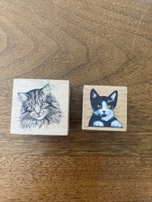 Lot Of Two 1990s Cat Stamps Paper Crafts Stamping Scrapbooking Art Wood Stamps