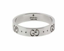 Gucci Icon Thin Band Ring In 18 Karat White Gold Size 5.25