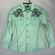 Roar Men’s XL Stonehenge Y2K Ling Sleeve Embroidered Stitched Button Up Mint