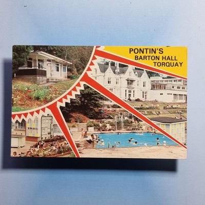 Torquay Postkarte 1977 Pontins Barton Hall Pool & Chalets Gärten Devon