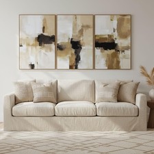 Large Neutral Abstract Textured Framed Canvas Wall Art Set, Minimalist Wall D...