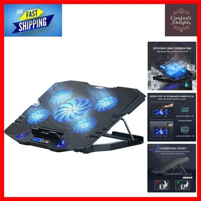 Powerful Gaming Laptop Cooling Pad with 5 Quiet Fans and LCD 10-15.6in - Image 1 of 4