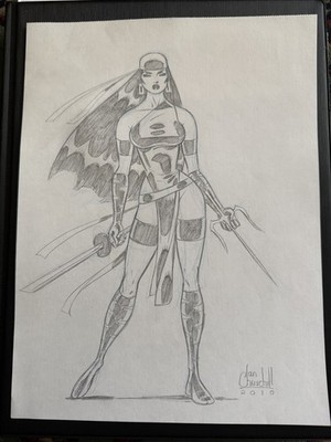MARVEL comics ELEKTRA  by Ian Churchill Original Art Sketch A4 size 