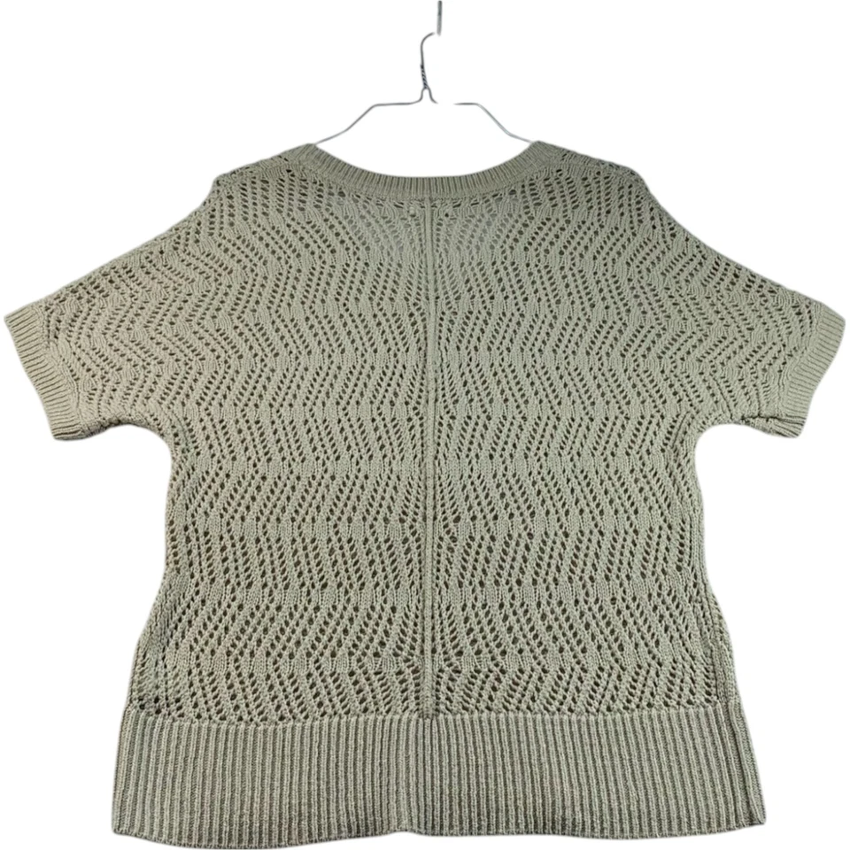 Sonoma Blouse Womens Size Medium Tan Crochet Vneck Short Sleeve - Image 2 of 4