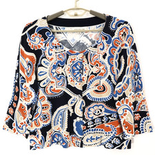 JONES NEW YORK Women's 81 Cotton Cardigan Sweater 3/4 Sleeve Paisley Size XL