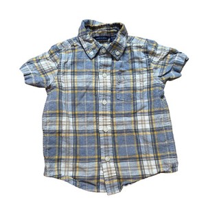 Janie and Jack Plaid Button Down Shirt Kids Blue Yellow Excellent SIZE 18-24M