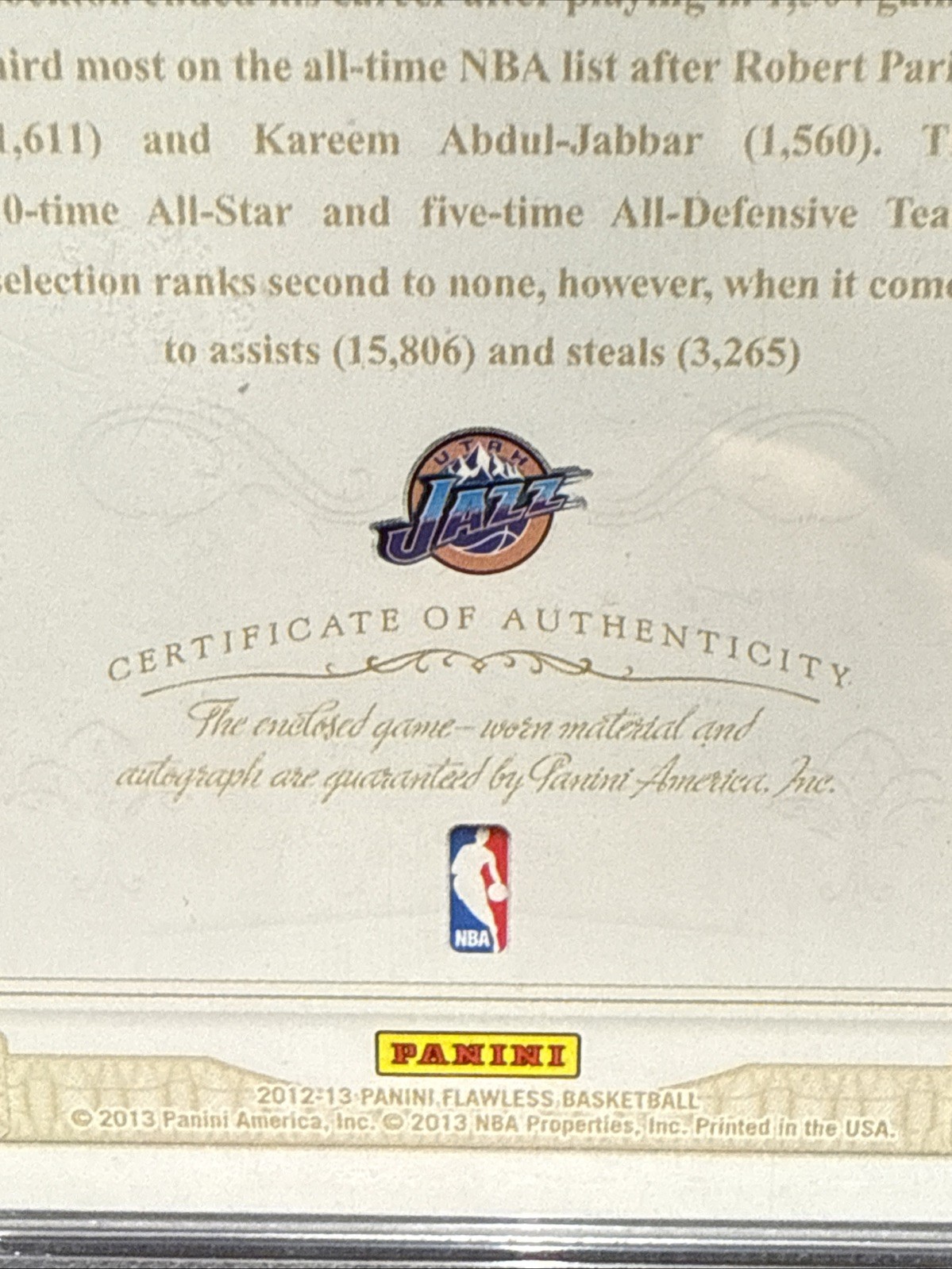 2012 Panini Flawless John Stockton Patch Auto /25 PSA 8 🔥GAME WORN 4 Colour HOF view 4