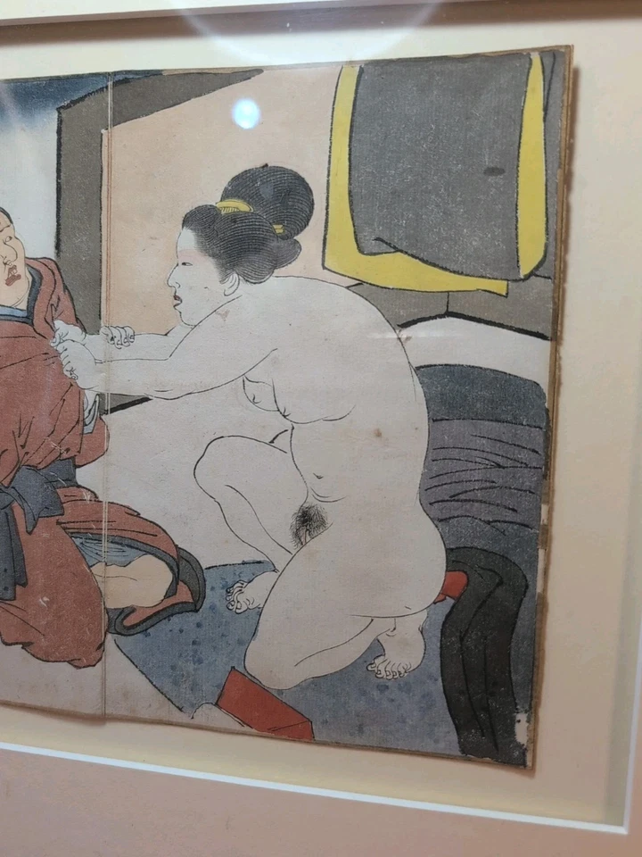 Antigua página de libro de almohada japonesa Shunga, gran tema del siglo XIX Foto 4 de 4