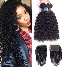 Amella Hair 8A Brazilian Curly Human Hair 3 Bundles with Closure 14 16 18 12 ...