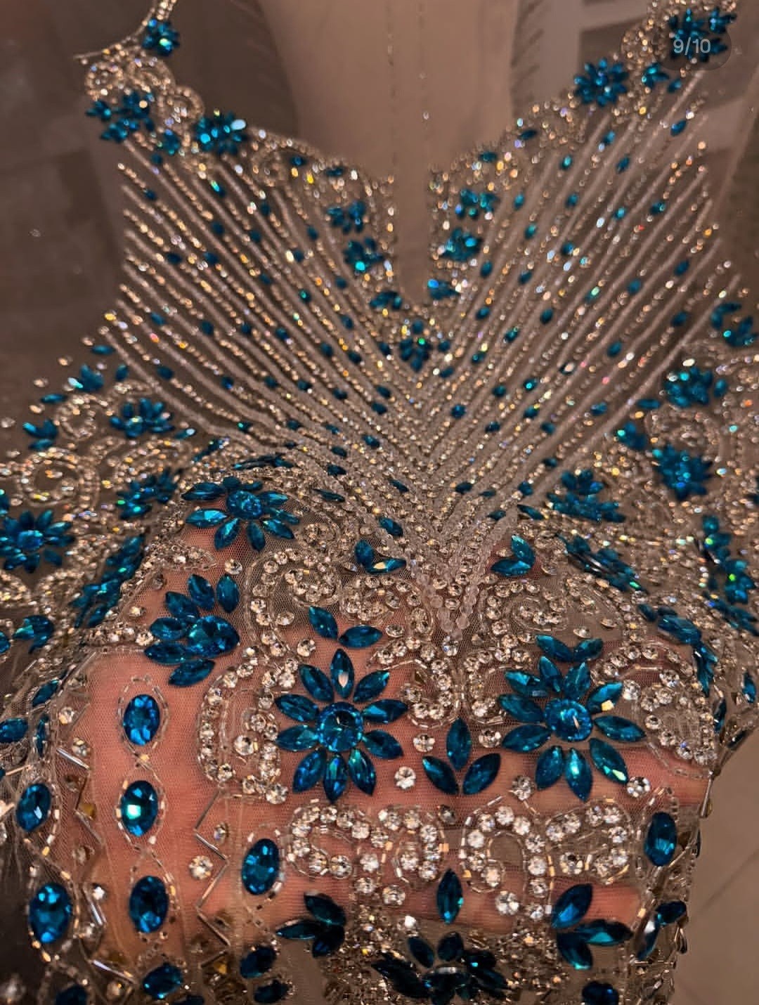 Handmade Full-Length Beaded Fabric with Crystal Detailing Front and Back ,sleeve