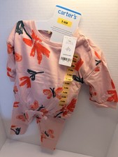 Carter's 2 Piece Outfit Set Pink Floral Long Sleeve Drawstring Pants 3-6M. NWT
