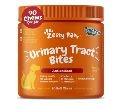 Zesty Paws Urinary Cranberry Bites Dogs Bladder Support 90 Chews Chicken Exp4/27