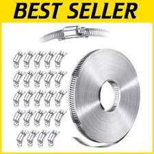 DIY Cut-To-Fit 50FT Stainless Steel Hose Clamp Kit with 24 Adjustable Fasteners