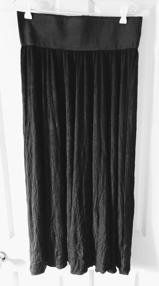 Morgan Marks Skirt 14, Long Gathered Elastic Waist , Black Crushed Look Fabric