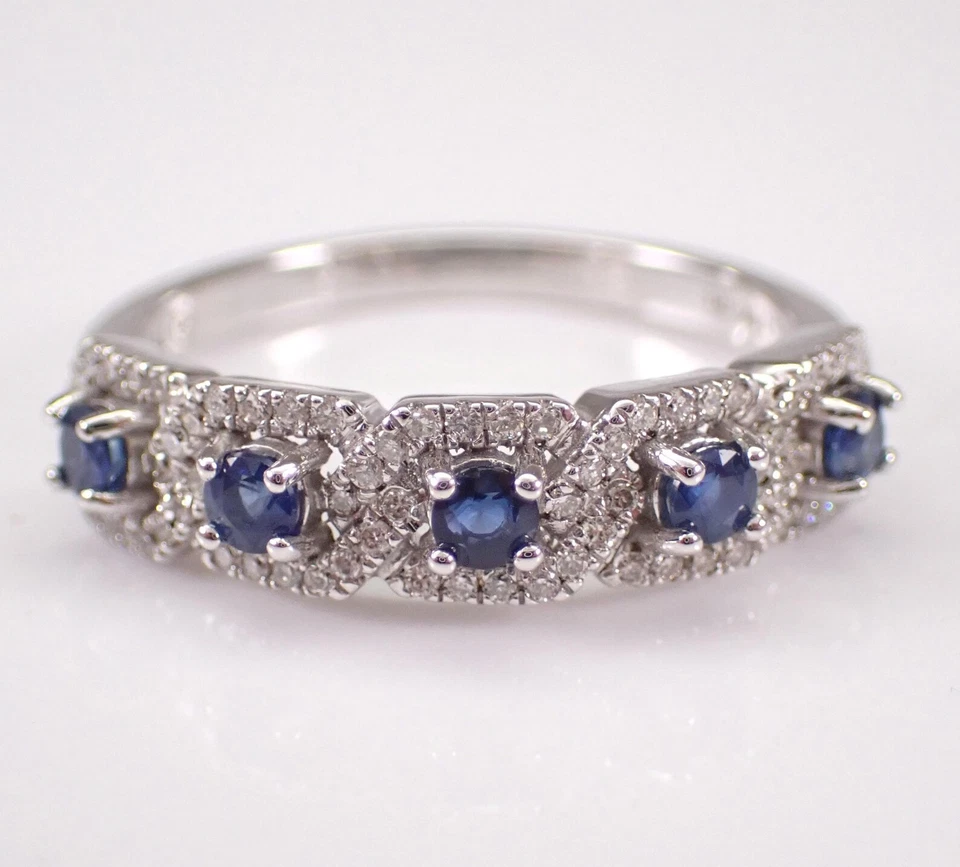 0.60Ct Round Cut Lab-Created Blue Sapphire Wedding Band 14K White Gold Plated - Image 2 of 4