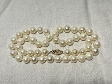 Vintage Collana girocollo 7-7,4 mm perle coltivate acqua salata Akoya 151/2" chiusura oro 14k